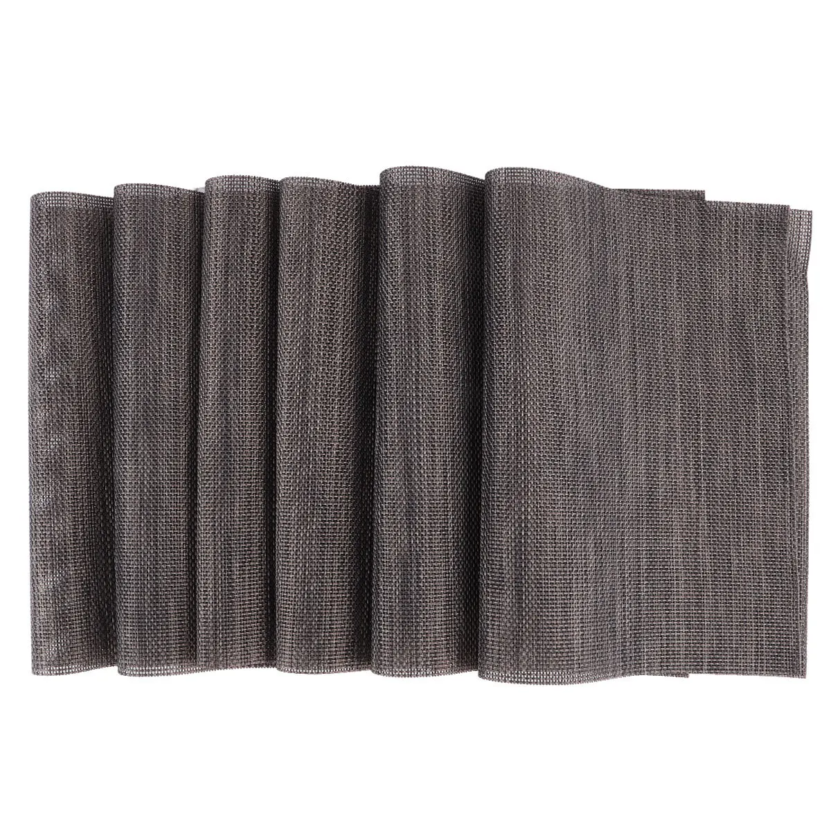 6pcs Pvc Table Mat Heat Insulated Non-Slip Solid Color Placemat For Home Hotel Restaurant Use 30X45Cm Brown Rectangle