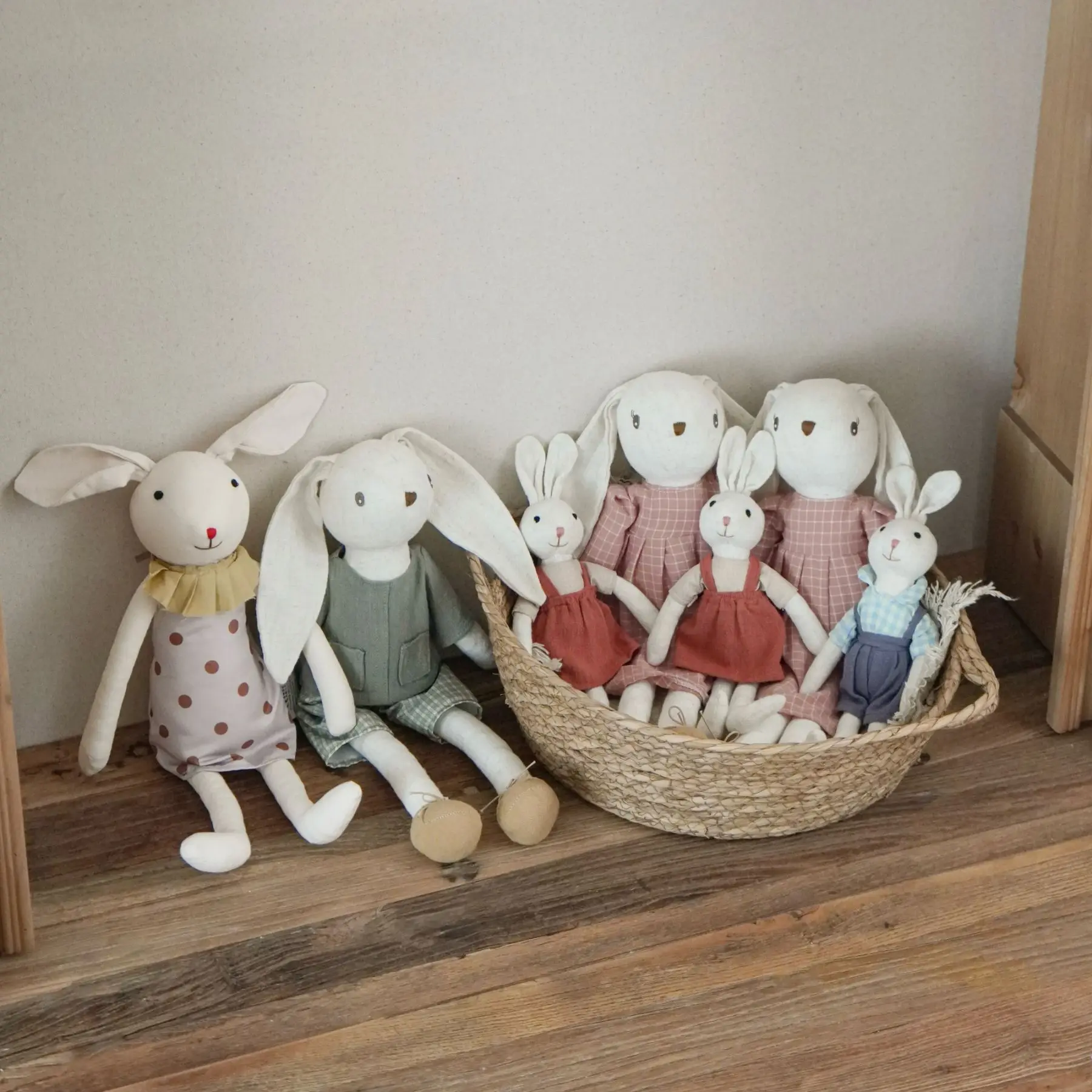 Ins nuevo estilo coreano lindo 3D relleno de algodón muñeca de conejo relajante bebé muñeco durmiente foto Prop