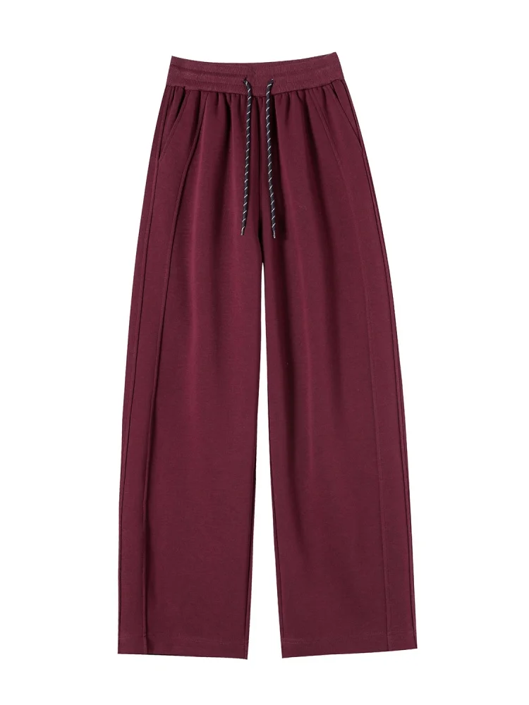 안켈라 레드 네로우 와이드 레그 팬츠 여성용 봄 가을 2025 스몰 사이즈 드레이피 스포츠 바나나 나이프 팬츠 트렌디 하이웨이스트 스트레이트 팬츠