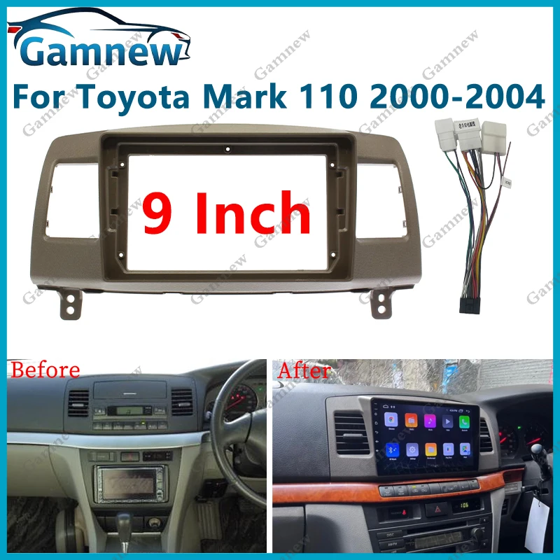 9 Inch Car Frame Fascia Adapter Cable Wire Android Radio Dash Panel Kit For Toyota Mark 2 (X110) 2000-2007, Verossa 2001+
