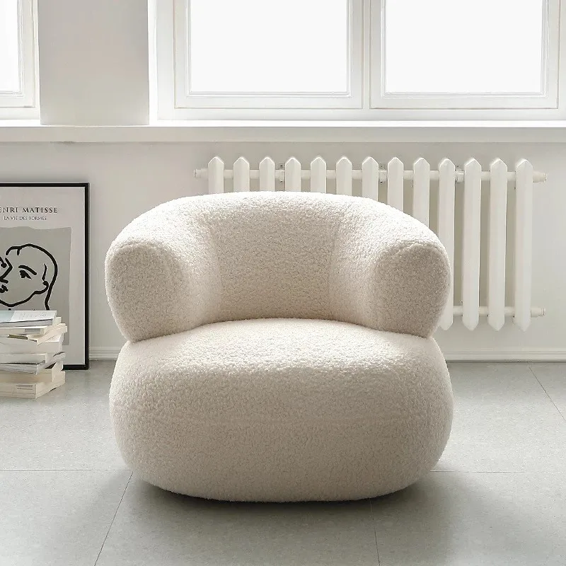 Wuli House Nordic Creative Simple Casual White Lamb Wool Lazy Small Apartment Single Sofa Chair Living Room Balcony New Hot 2024