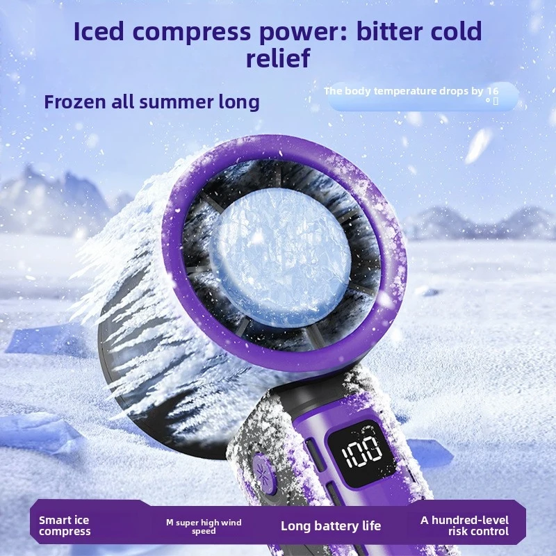 Cooling Ice Compress Handheld Fan, 100 Speeds Adjustable, Low Noise, USB Rechargeable Portable Mini Fan for Outdoor Office Home