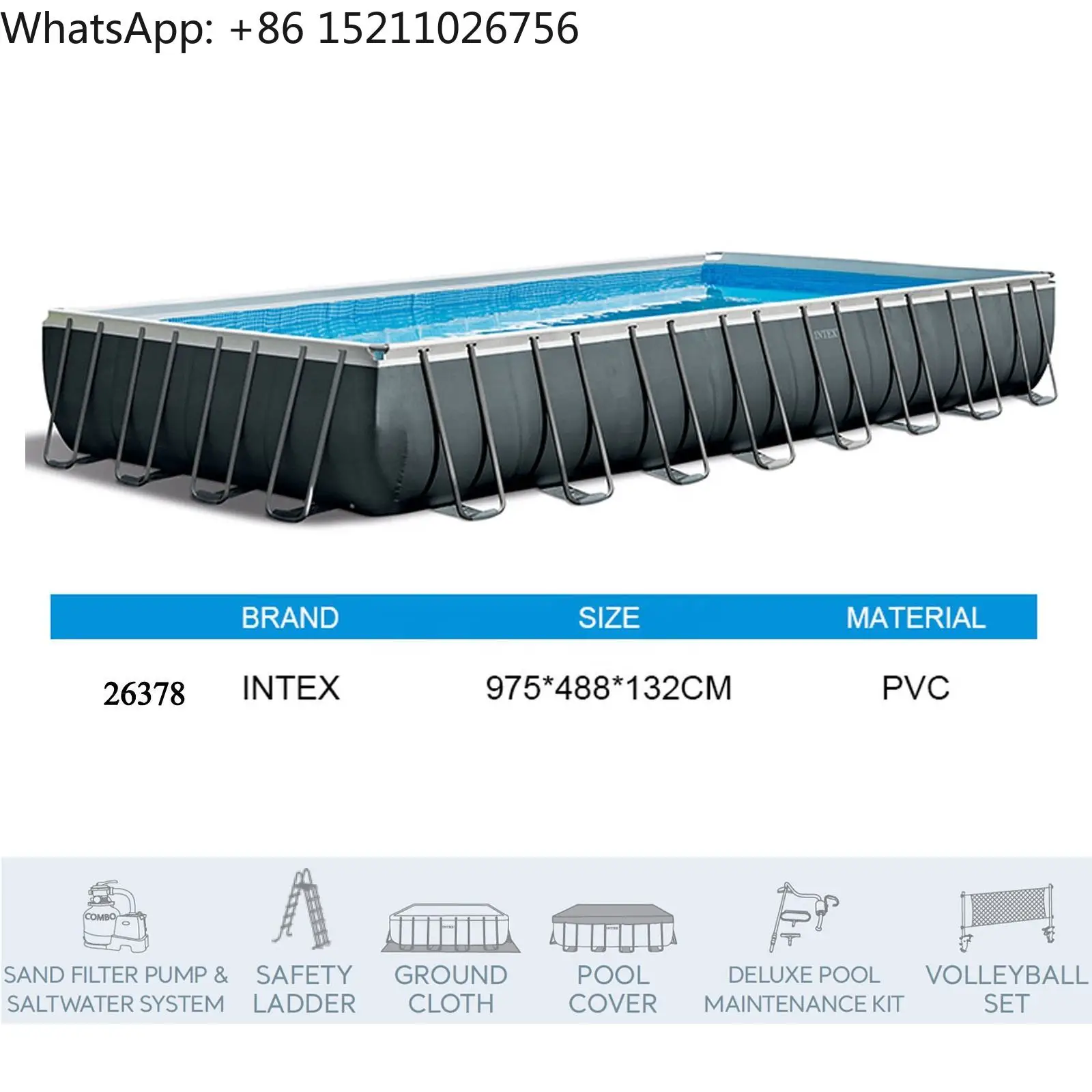 Best Sale Summer Intex 26378 Big Rectangular Swimming Pool Include Pump,ladder ,ground Cloth,cover