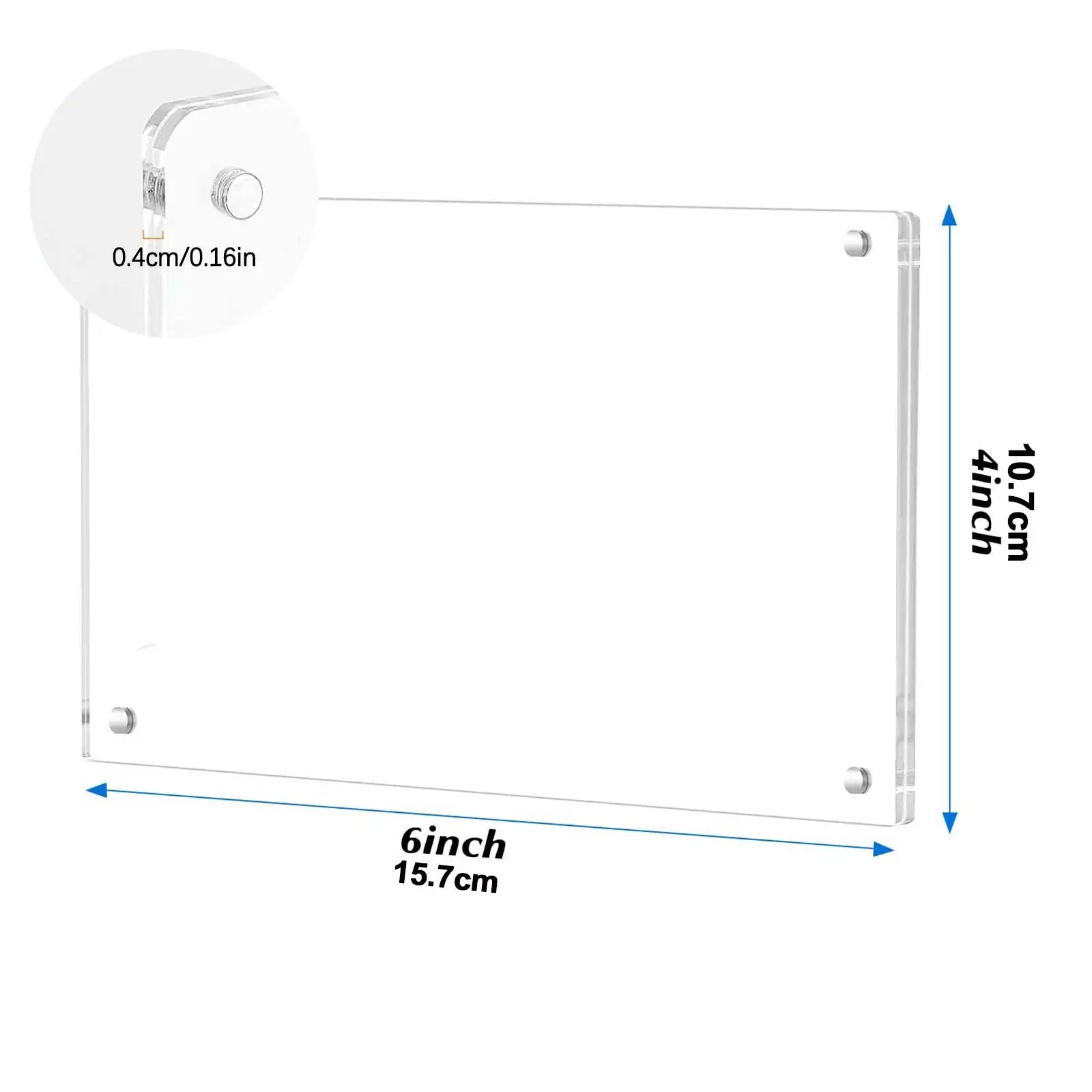 2Pcs 4x6in 0.4cm Double Sided Clear Acrylic Magnetic Photo Frame Frameless Picture Holder Desktop Fridge Family Card Decal