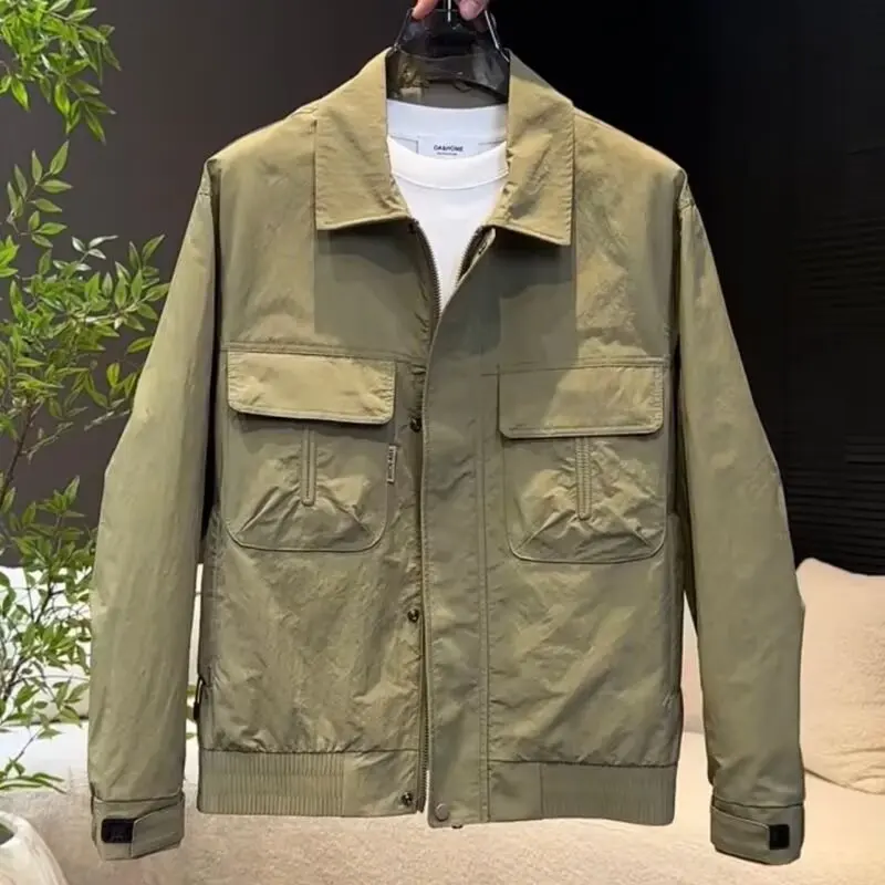 

Casual Loose Men's Jaet Spring Autumn Faion Collar Large ket Workwear Comfortable Polyester Fiber Long Sve Outerwear