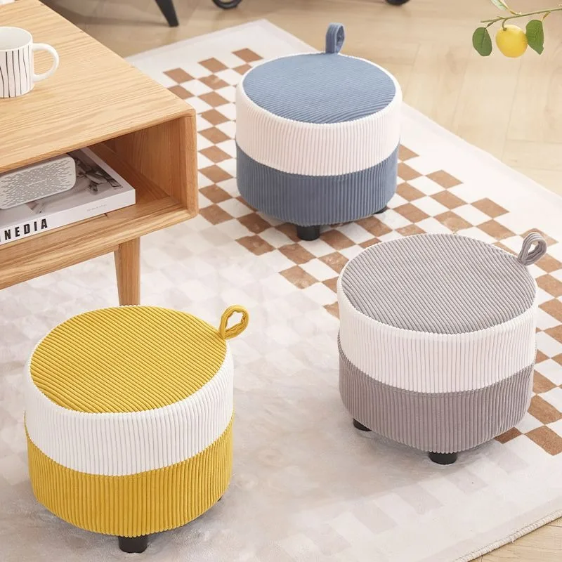 Fabric Stool Household Low Stool Fashion Creative Handle Chair Living Room Table Stools Simple Modern Bench Ottomans Solid Wood