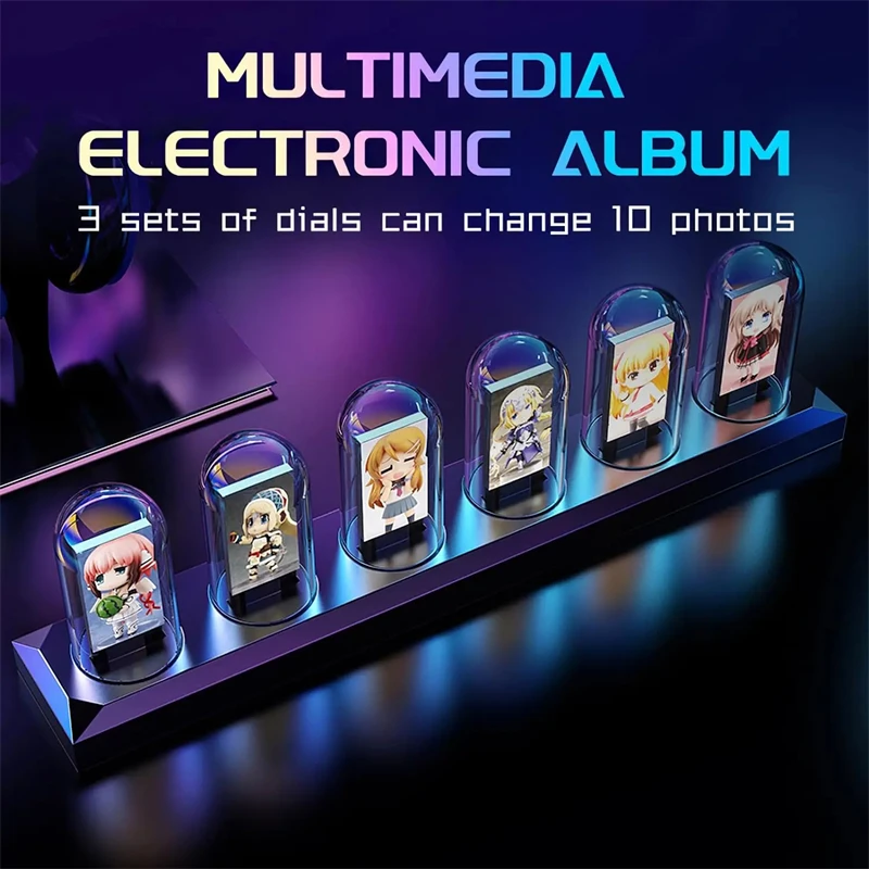 ساعة منبه أنبوبية RGB Nixie تعمل بمنفذ USB وشاشة IPS وتصميم بيضاوي من الألومنيوم الكهربائي مع منفذ شحن وإطار معدني #5