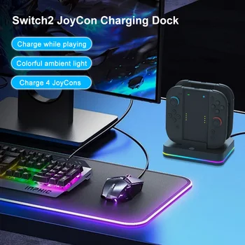 For Switch2 Charging Dock 4-in-1 For Switch 2 Joycon Charging Grip Controller Charger RGB Light Charger Station 2