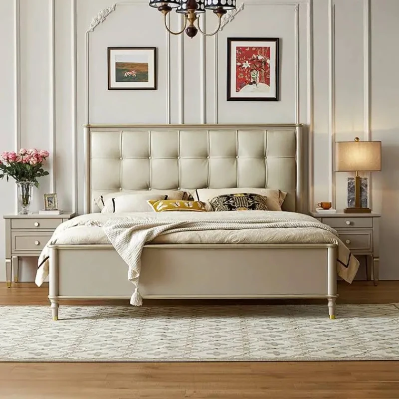 

Waterproof Frame Double Bed Princess Beige Large Wooden Luxury Double Bed Headboards Storage High Camas De Dormitorio Furniture