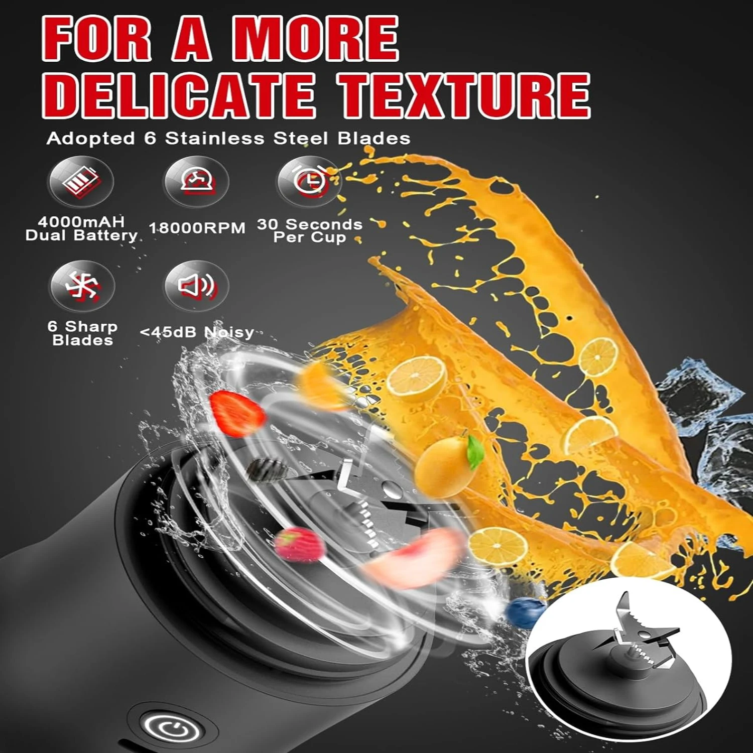 On-The-Go Lifestyle - Lightweight and Space-Saving Mini Black Personal Blender - 240W with 6 Ultra-Sharp Blades, Convenient Trav