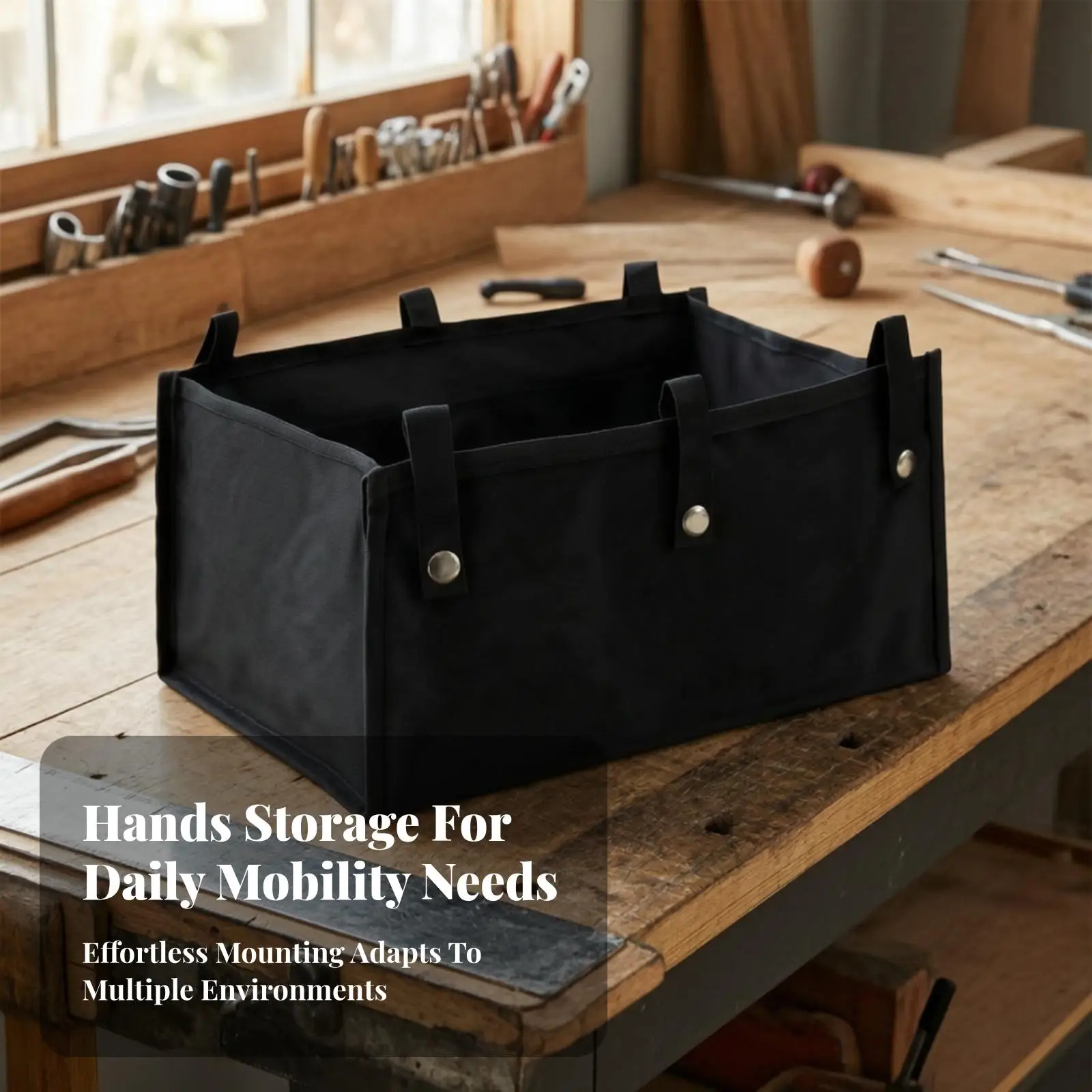 Walker Storage Pouch Oxford Cloth Black Under Seat Organizer for Rollator with Snap Button Hanging Strap Closures