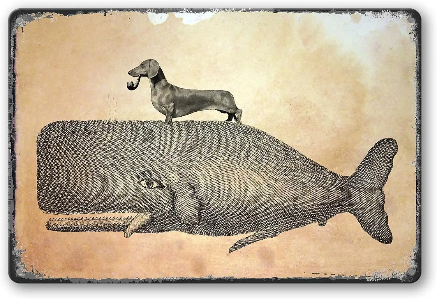 Vintage Dachshund Dog Riding Whale Metal Tin Sign, Dachshund Gifts for Women, Wiener Dog Gifts for Dog Lovers Gifts for Women, M