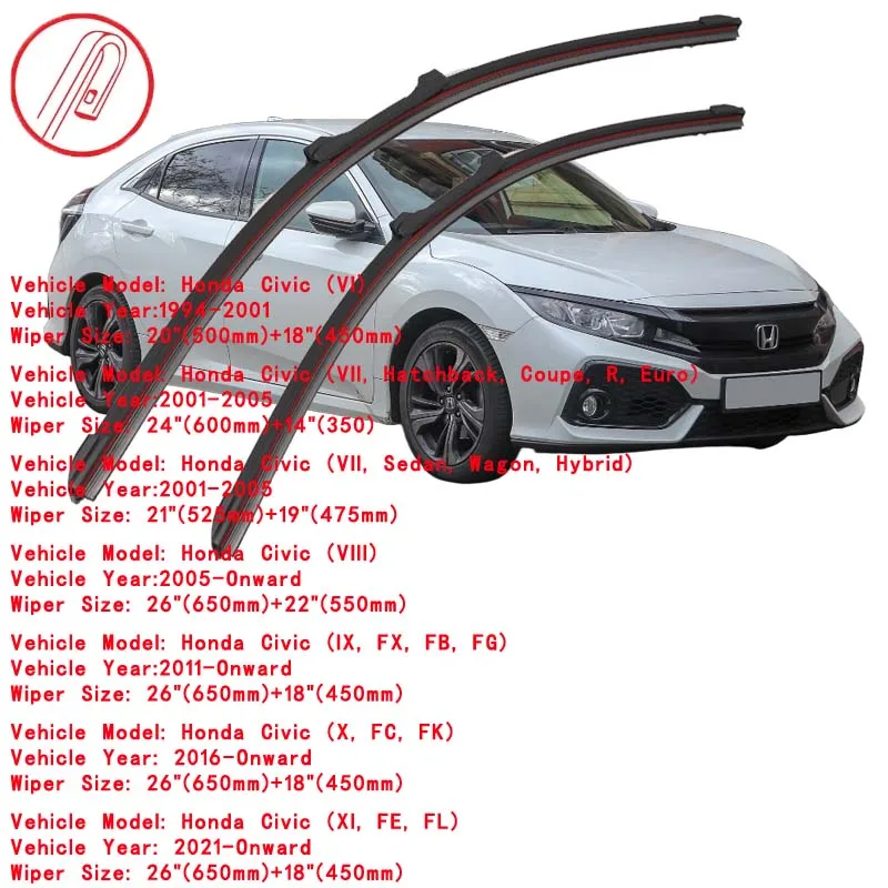For Honda Civic MA MB MC EU EP FD FA FX FB FG FC FK FE FL Sedan Coupe Hatchback Double Rubber Car Windshield Wiper Blade