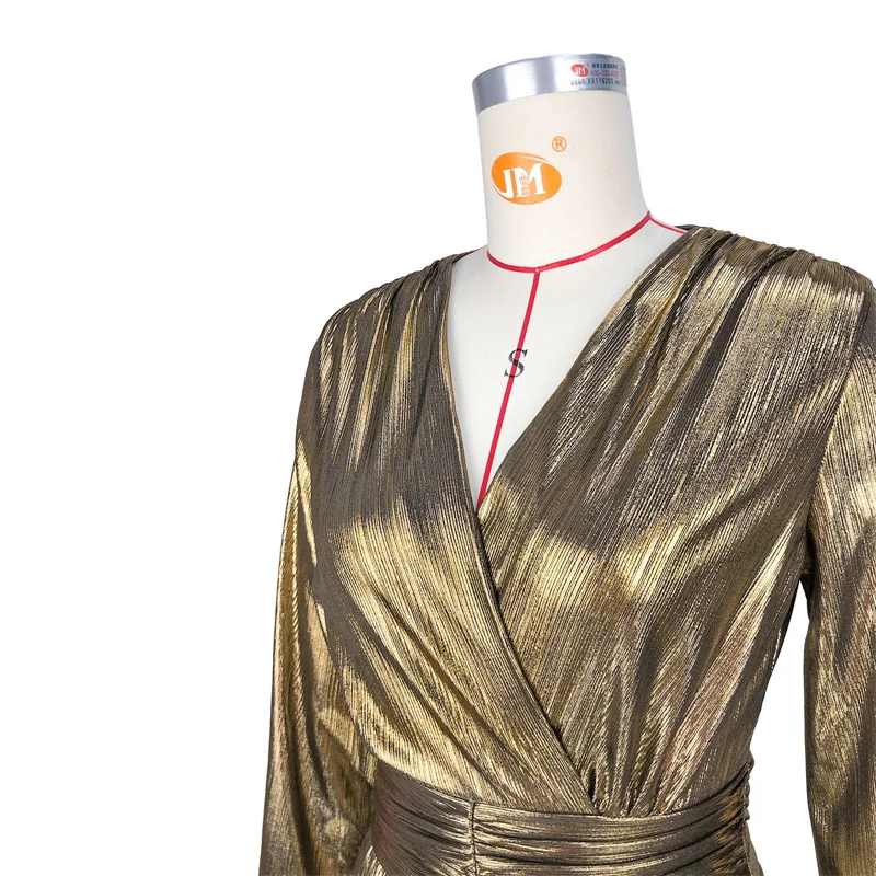 Sparkly Metallic Night Club Jumpsuit Women Party Long Sleeve Romper Sexy V-neck High Waist Jumpsuits Overalls Birthday Outfits