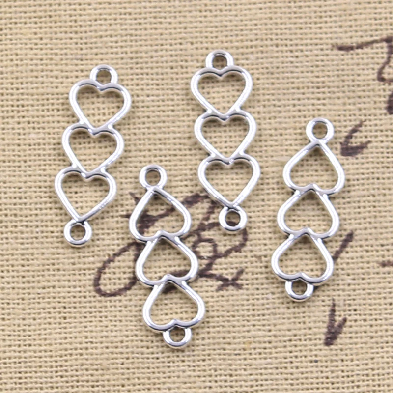 40pcs Antique Silver Heart Connector Charms 24x8mm