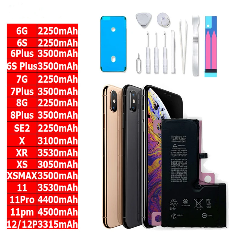 High Capacity Bateria Sticker Free Tools For IPhone 7 8 SE 2 4 4S 5 5S 5C 6 6S Plus X XR XS 11 Pro Max New 0 Cycle Battery for iphone 14 plus 100set battery adhesive strip sticker