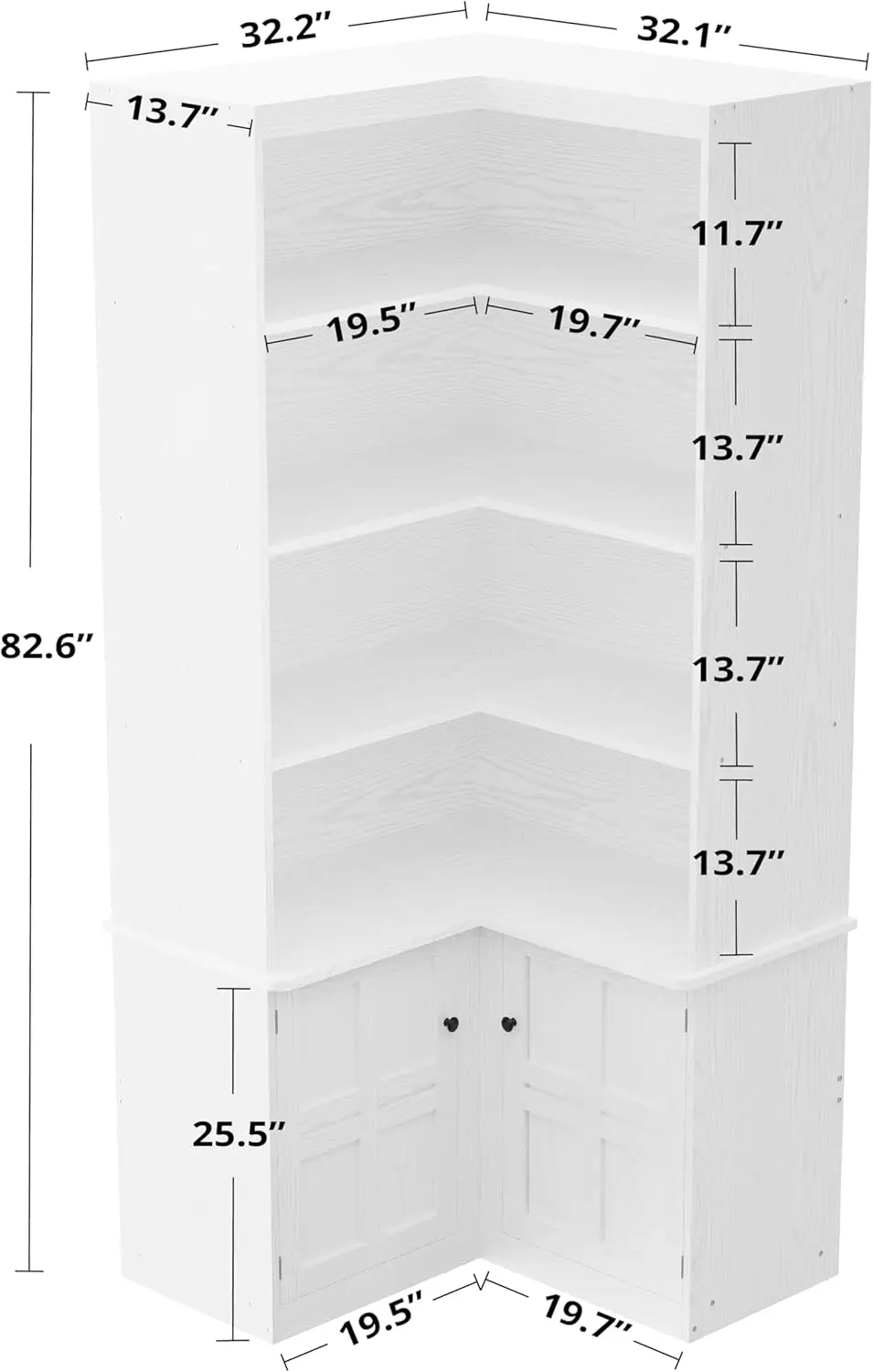 Bookshelf with Doors, 6 Tier Bookcase with Storage, Corner Shelf with Cabinet, Large Tall Bookshelf for Living Room