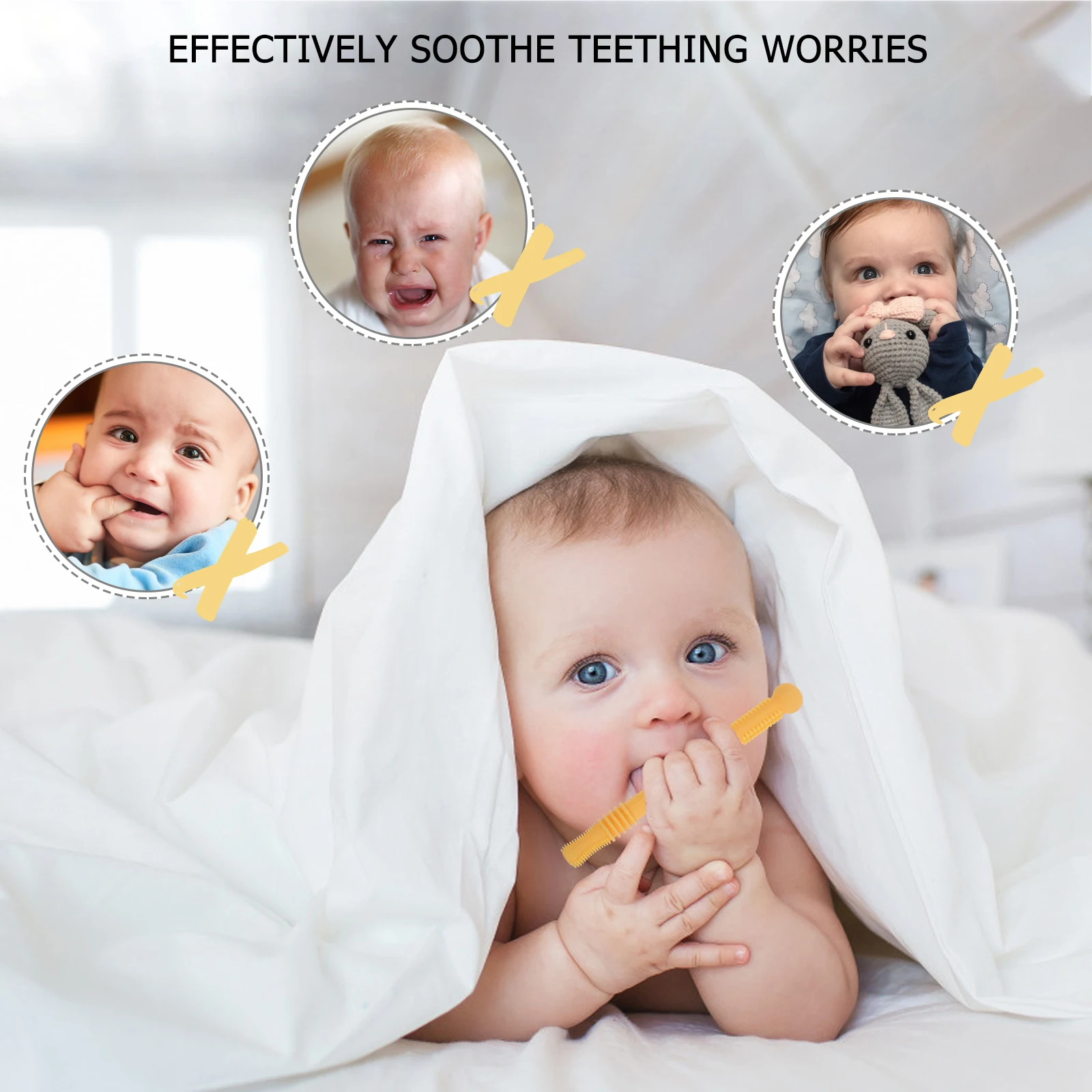 

1 set Silicone Teether Shape Baby Straw Shape Teether Soothing Toy Portable Safe Durable Teething Stick Molar Rod Baby Care
