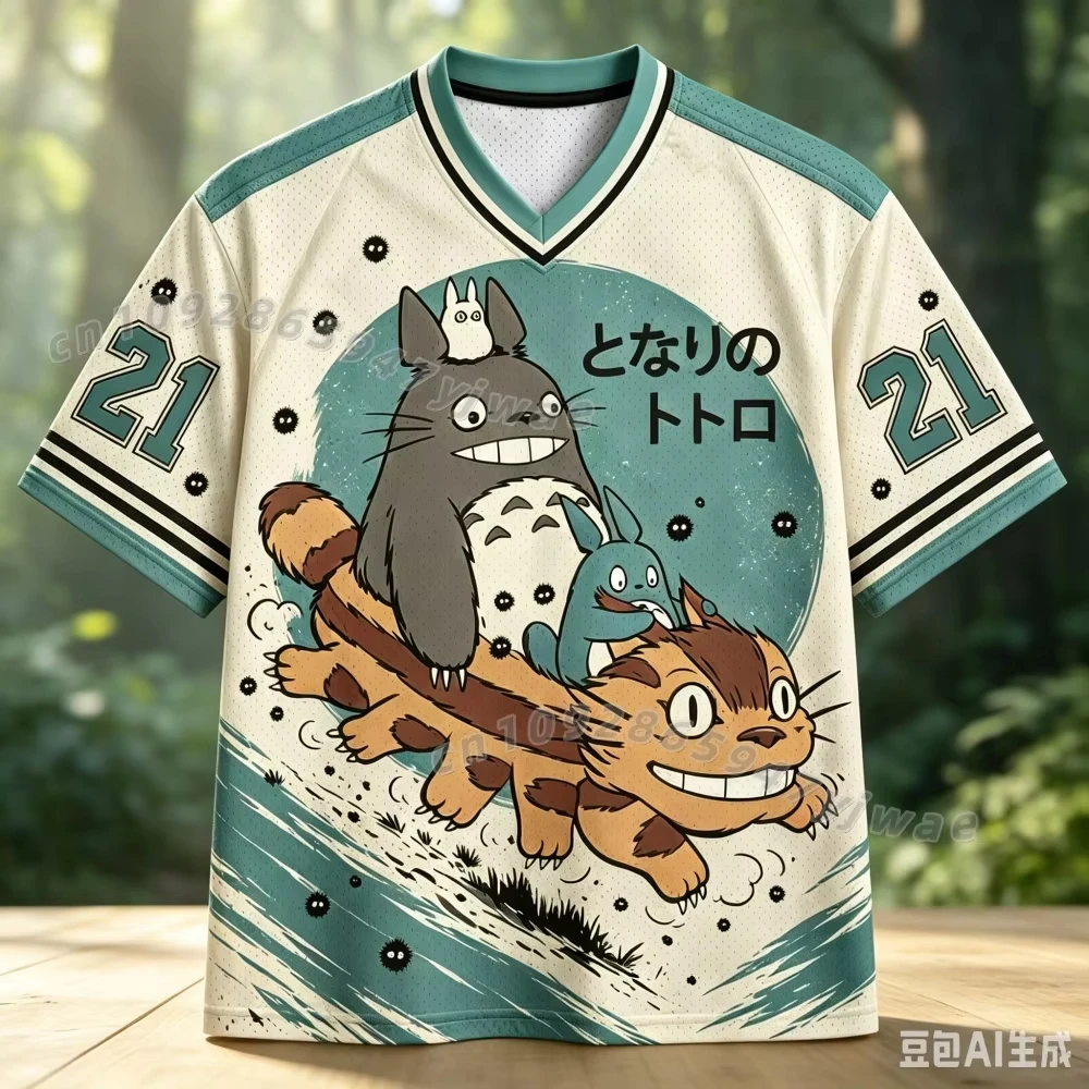 26 Men Women T-Shirt Anime Neighbor Totoro V Neck Jersey Short Sleeve Sports Men kids T-Shirt Short Sleeve cosplay T-Shirt view 6