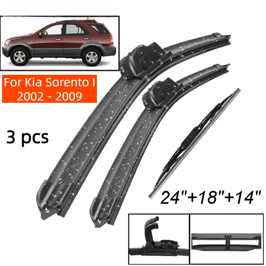 ZHANGU Wiper Front & Rear Wiper Blades Set Kit For Kia Sorento I 2002 - 2009 Windshield Windscreen Window Brushes 24