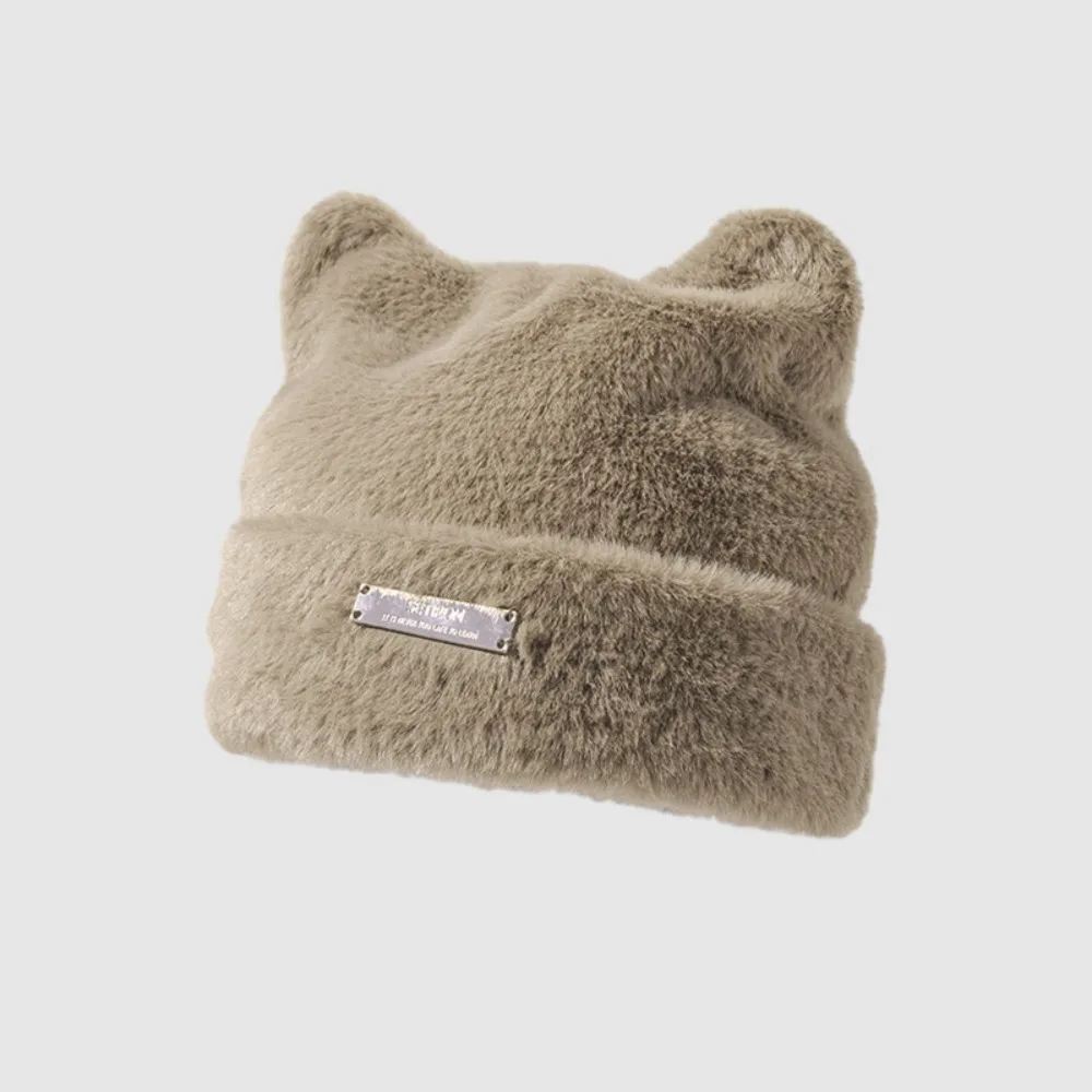 

Personality Fluffy Cat Ears Hat Bear Ears Beanie Knitted Cap Imitation Mink Wool All-match Winter Plush Hat Streetwear