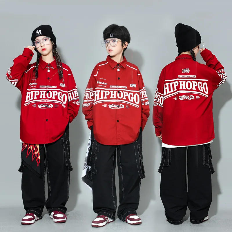 2024 Kids Hip Hop Clothes Sets Letter Print Long Sleeve Shirt Loose Pants Boys Street Dance Costume Girls Jazz Performance Suit