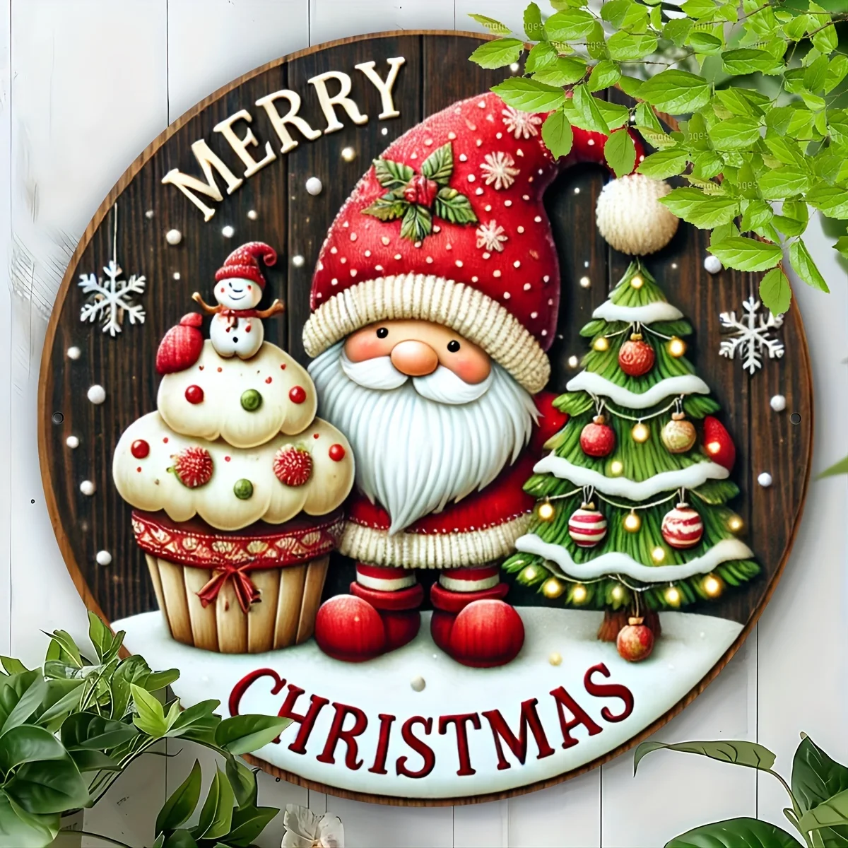 لافتة عيد الميلاد من الألومنيوم الريفية ثنائية الأبعاد، تصميم رجل الثلج باللون الأخضر الدائم | ديكور حائط للعطلات في المزرعة للاستخدام الداخلي/الخارجي #1