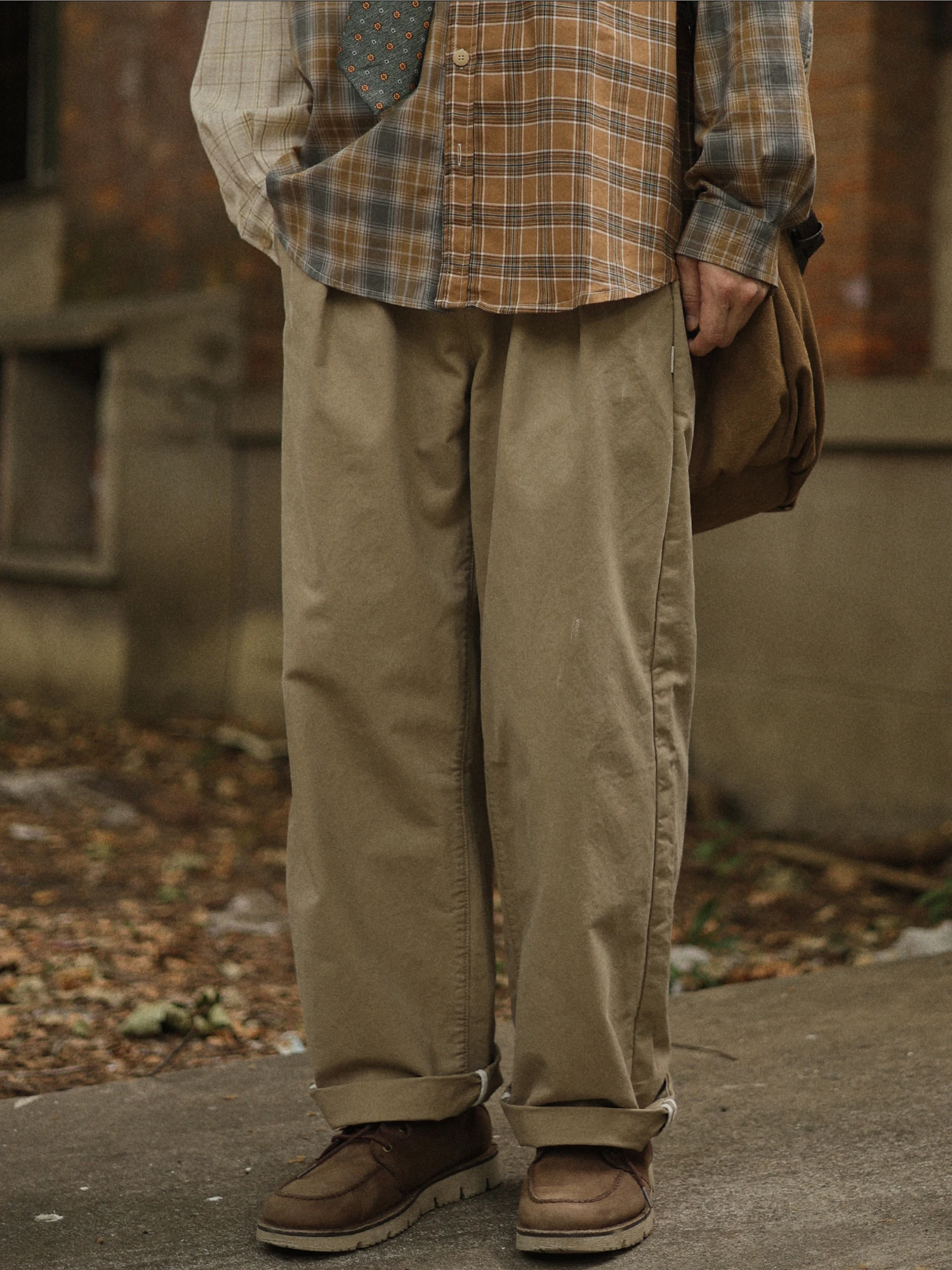 

Retro Loose Straight Leg Workwear Casual Pants ex Daily Versatile Khaki Pure Cotton Long Trousers for Young Adults