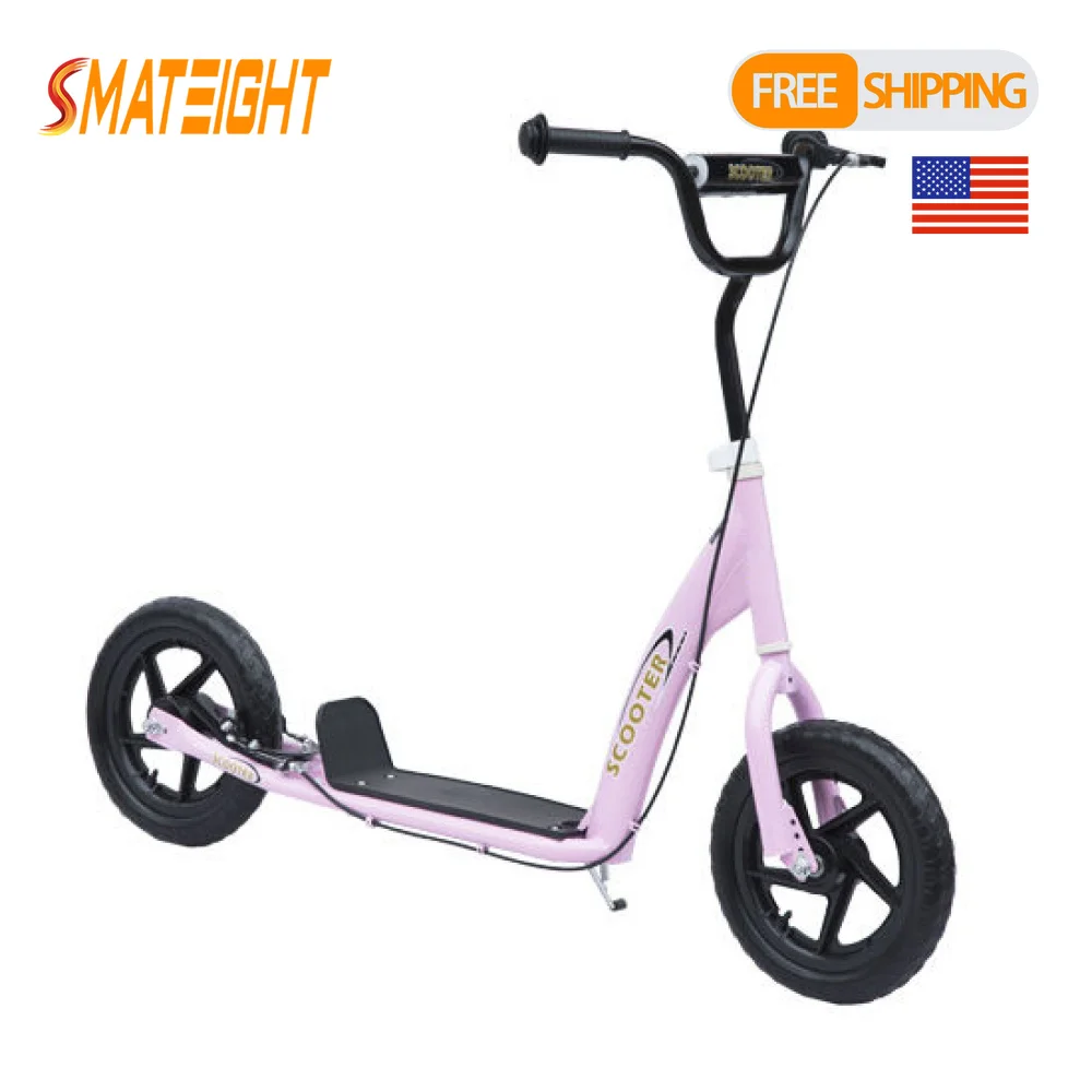 

Kids Kick Scooter with Big 12Inch Wheels Adjustable Handlebar Non Slip Footplate Rear Brake Durable Steel Frame Pink Ride on Toy