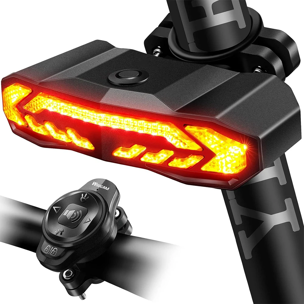 WSDCAM Smart Bike Tail Light with Turn Signals Bike Alarm Horn with Remote Rechargeable Waterproof Bike Rear Bike Brake Light