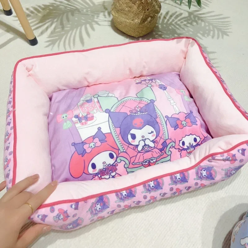 Cartoon Super Soft Dog Bed Plush Cat Mat Kuromi Cinnamoroll Small and Large Size Lambswool Kennel Bichon Pet Bed Mat Supplies