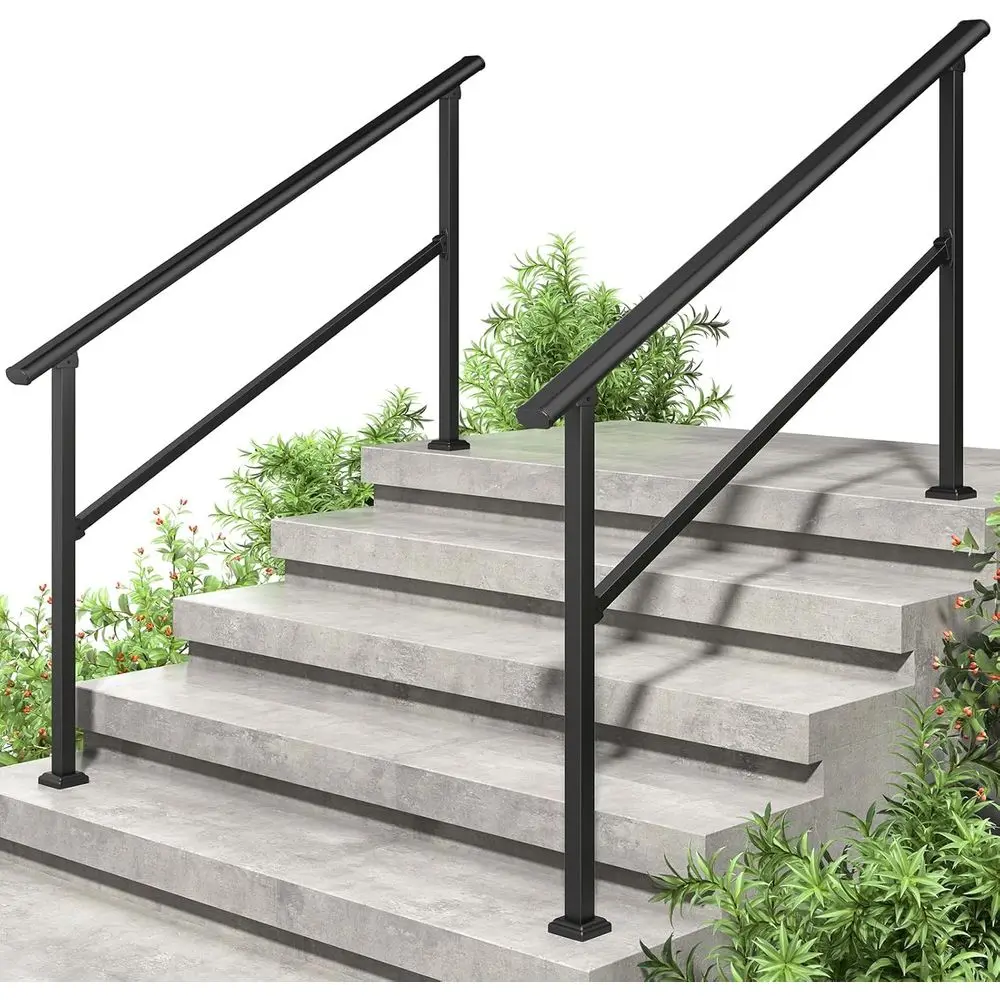 5 Step Handrails for Outdoor Steps, Safety Outdoor Handrails for Exterior Steps, Black Stair Railing Kit (4-5 Steps Handrail)