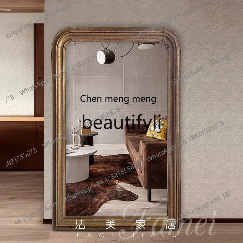 Full body retro floor-to-ceiling large mirror French fitting mirror square wall-mounted dressing mirror2936