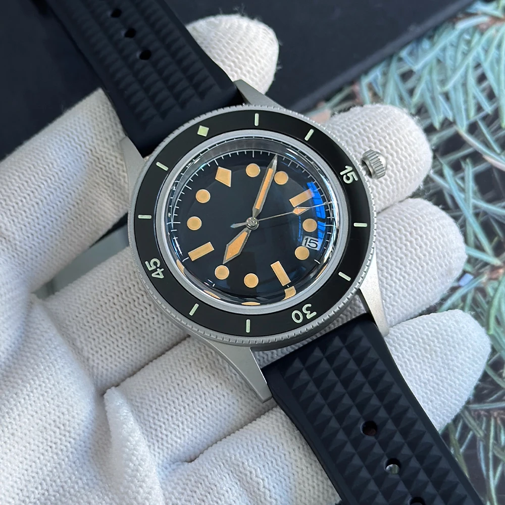 Reloj con movimiento NH35, modelo cincuenta y cinco modificado, correa de goma resistente al agua, acero inoxidable 316L, bisel luminoso C3, sin logotipo