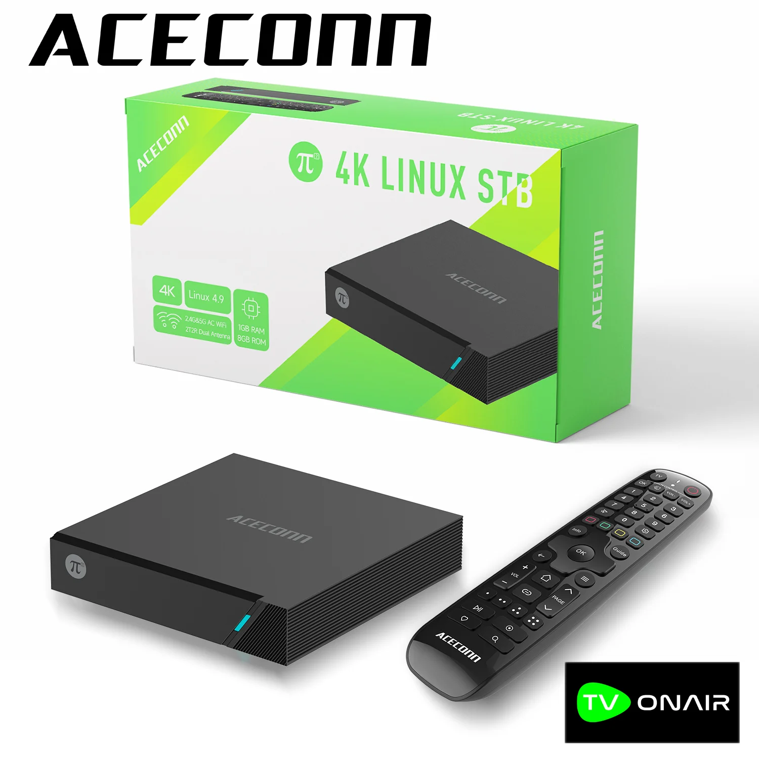 ACECONN Pi2 π2 4K 2160P 리눅스 STB TV 박스 IPTV 셋톱박스 BT 지원 풀 포맷 디코딩 통합 리모컨 기능