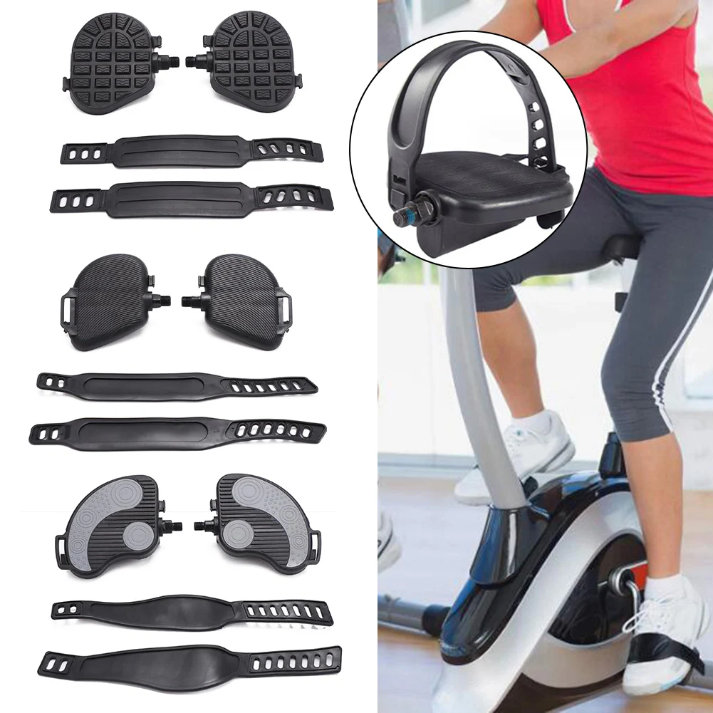 1 Pair Exercise Bike Pedals With Adjustable Straps Fitness Equipment Accessories For Spin Bike And Indoor Stationary Bike Parts