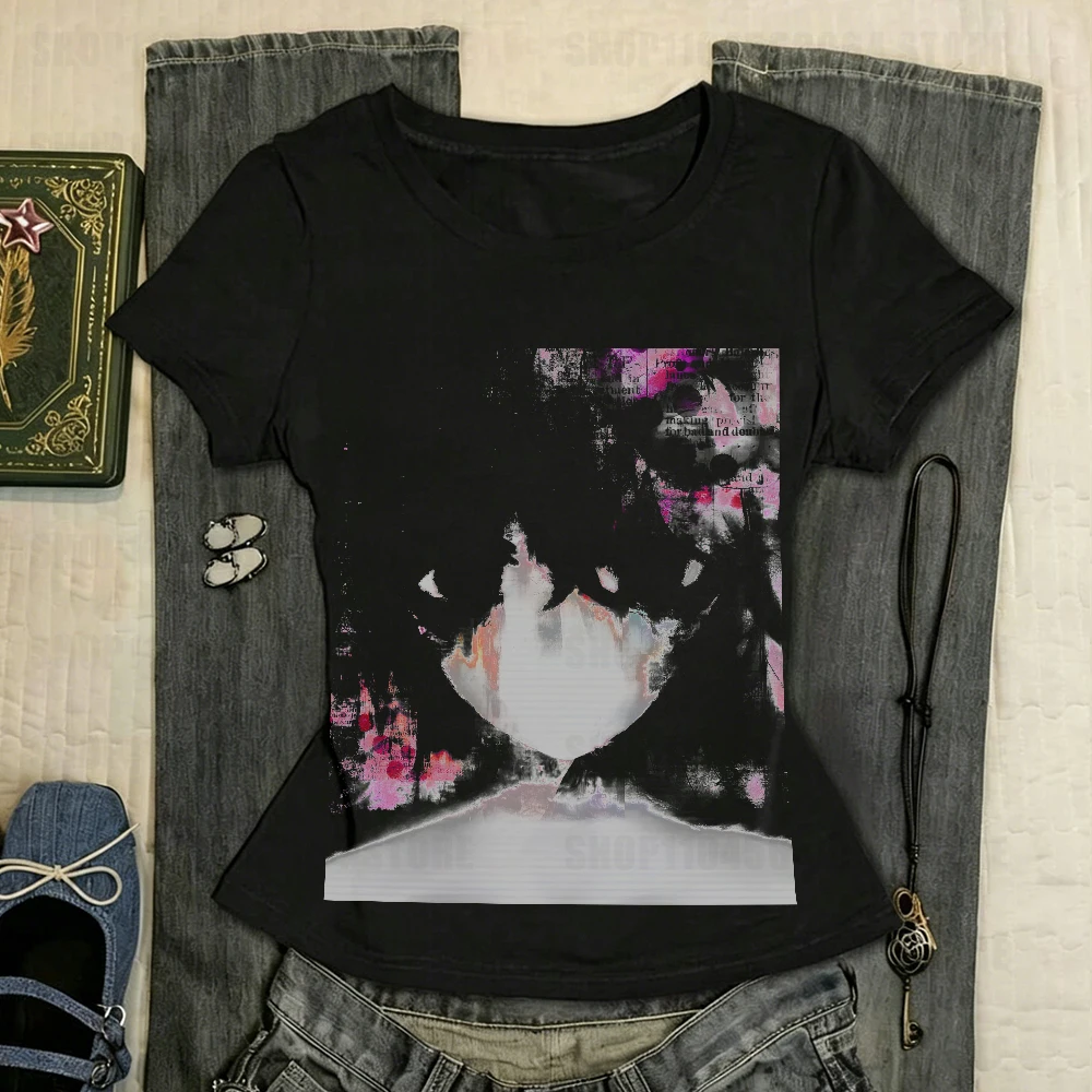 Gothic Y2K printed streetwear women's camisole aesthetic crop top portrait T-shirt Harajuku vest short sleeved T-shirt