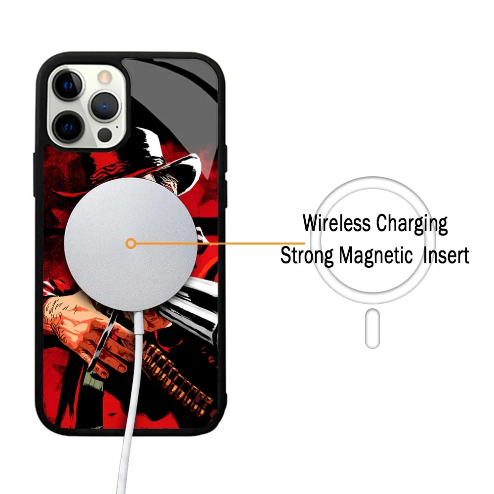 Red Dead Redemption 2 Game Phone Case For IPhone 11 12 13 14 15 Plus Pro Max Mirror Acrylic Cover For Magsafe Wireless Charging