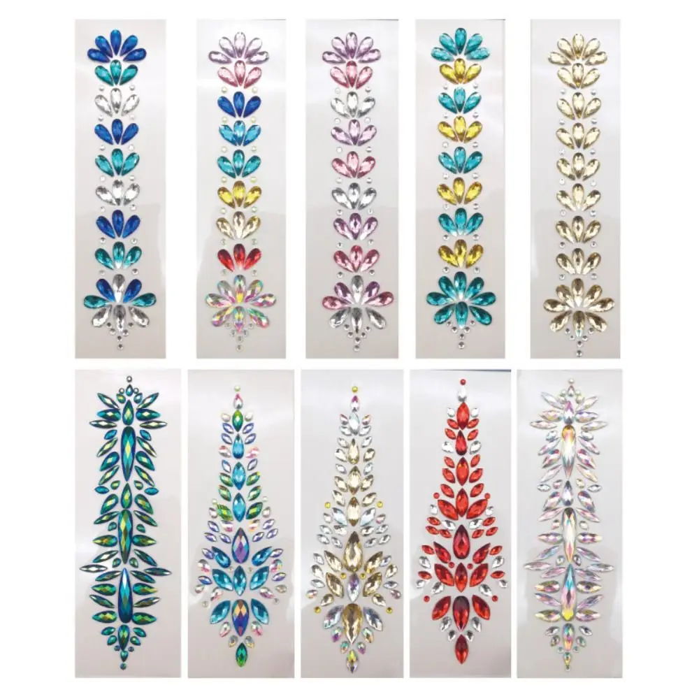 3D EDM Music Festival Tattoo Stickers Glitter Fashion Crystal Forehead Sticker Hair Jewels Adhesive Body Face Colored Rhinestone