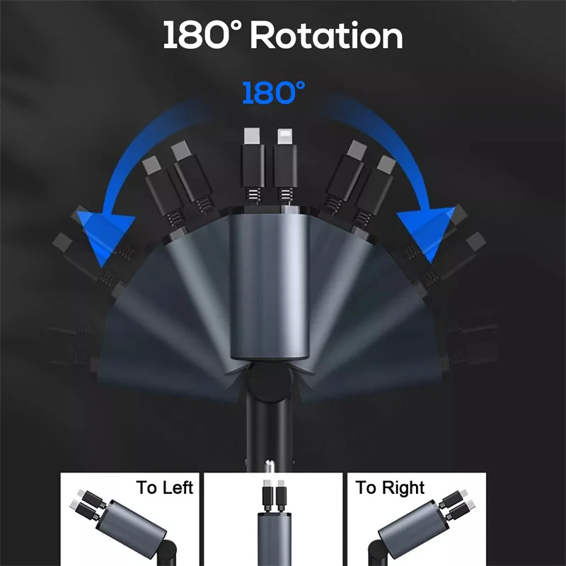 New 120W 4 In 1 Retractable Car Charger USB C For     Fast Charging Cable Cigarette Lighter Adapter view 4