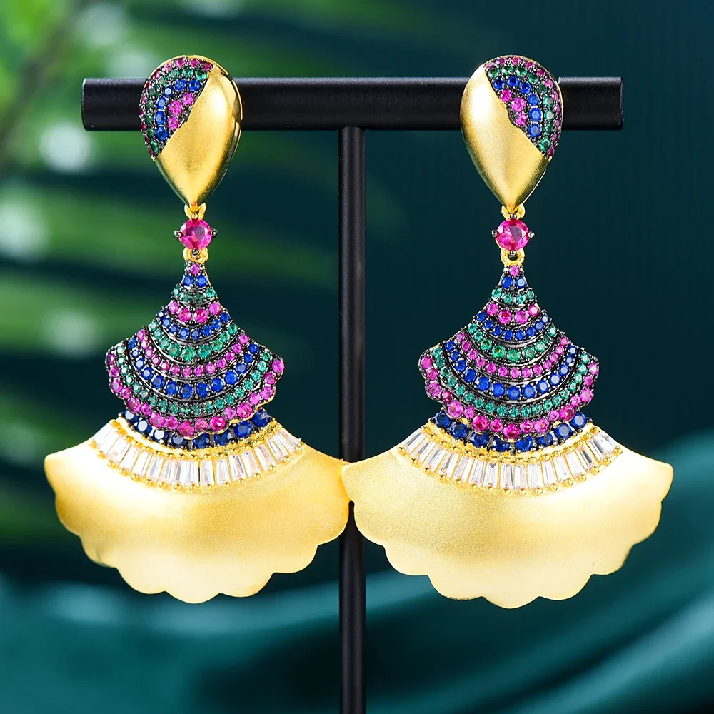 

Missvikki Luxury Fan-shaped Drop Earrings Crossover Women Girl Party Daily Fashion Micro Cubic Zirconia Pave Super Jewelry Gift