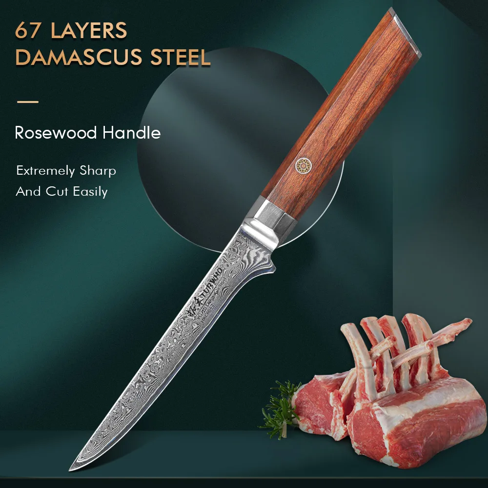 

6-Дюймовый Нож для обвалки TURWHO, 67 слоев, из дамасской стали, изогнутый нож для обрезки костей, кухонные ножи, Высококачественная восьмиугольная ручка