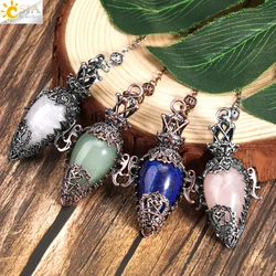 CSJA Water Drop Crystal Pendulum for Dowsing Spiritual Divination Natural Pink Quartz Antique Pendulums Pendulo Jewelry H385