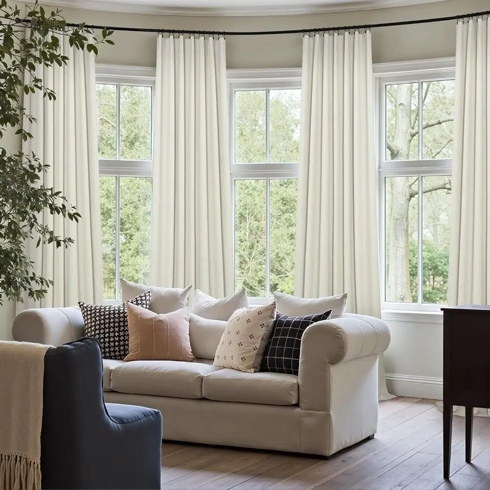 ผ้าม่านผ้าลินินกันหนาว สไตล์บ้านไร่โบโฮ ป้องกันแสงและกันความมืด ขนาด 42x102 นิ้ว สีครีม 2 ผืน