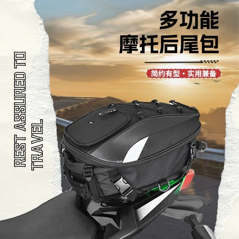 Motorcycle Rear Tail Bag Multifunctional Waterproof Expandable Helmet Storage Backpack for Motorbike Riding Travel Luggage Pack