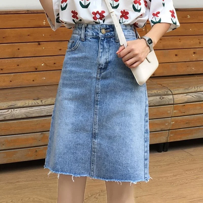 

Summer Jeans Skirt Women Chic Harajuku Denim Skirts Ladies Y2k Streetwear High Waist A Line Blue Black Jupe Femme 4XL 5XL