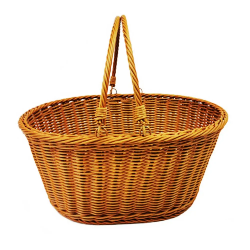 Light Weight Imitation Rattan Storage Basket Garden Picking Gift Basket Outdoor Picnic Storage Container With Foldable Handle