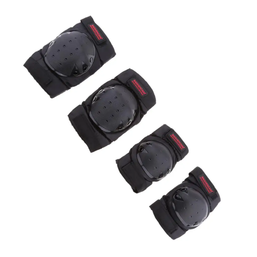 4Pcs Adult Knee/Elbow Pads Guards Elbow for Motorcycle Cycling ,Skating, Skateboard,Scooter (Black)