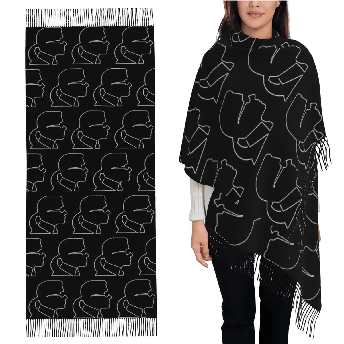 Karl Who Scarf Tassel Scarves for Women Soft Warm Shawls and Wraps Long Fall Winter Shawl Wrap