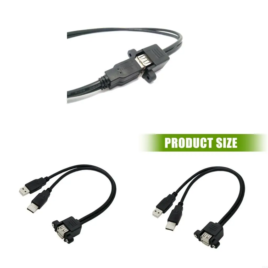 193A Car and Office USB Extension Cable with Double Female Port, USB Male Connectors, Mounting Ears for Fixed Routing